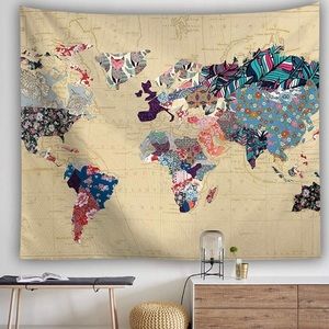 Colorful World map tapestry